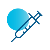 An icon of a syringe, with a transparent blue circle in the top corner