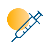 An icon of a syringe, with a transparent orange circle in the top corner
