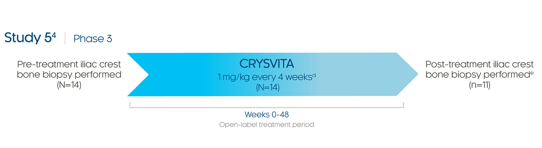 A figure showing the treatment arms for the CRYSVITA Study 5