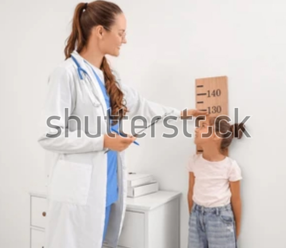 A doctor measuring the height of a young girl