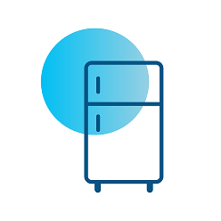 Drawing of a refrigerator with a transparent blue circle in the top corner